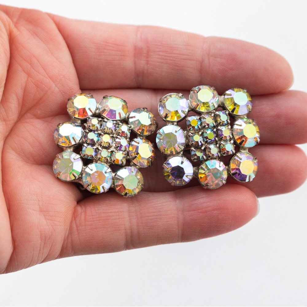 Vintage earrings 80s rhinestone earrings clip on earrings - Picture 8 of 10